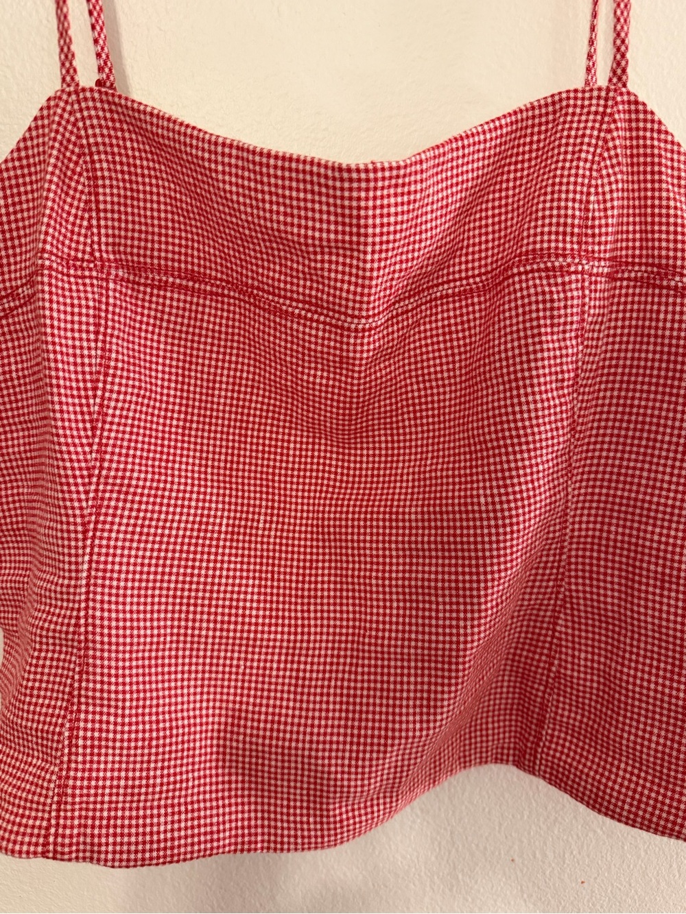 Everlane The Seamed Top in Stretch Linen Red Gingham Smocked Back NWT Size M - Picture 3 of 16